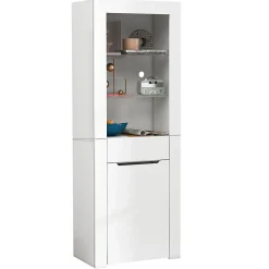 Vitrine avec Placard, Tiroir et 2 Étagères - Panneau de Particules - 60 x 35,5 x 165 cm - Blanc