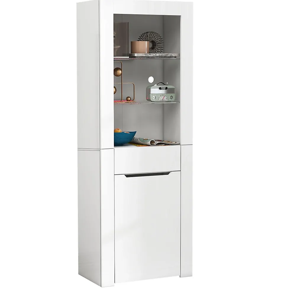 Vitrine avec Placard, Tiroir et 2 Étagères - Panneau de Particules - 60 x 35,5 x 165 cm - Blanc