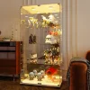 Vitrine bar en verre trempé avec porte double, 4 étagères éclairage LED, Meuble de rangement et d'exposition moderne blanc