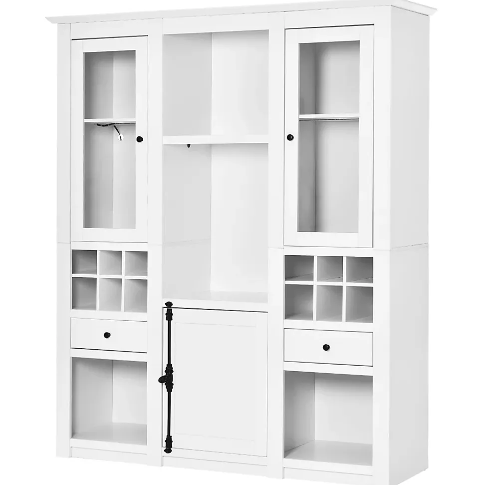 Vitrine Éclairage LED 16 Couleurs, Porte en Acrylique, Casier à Vin et Tiroir, Meuble de Rangement Salon, MDF, Blanc 143x46x170 cm