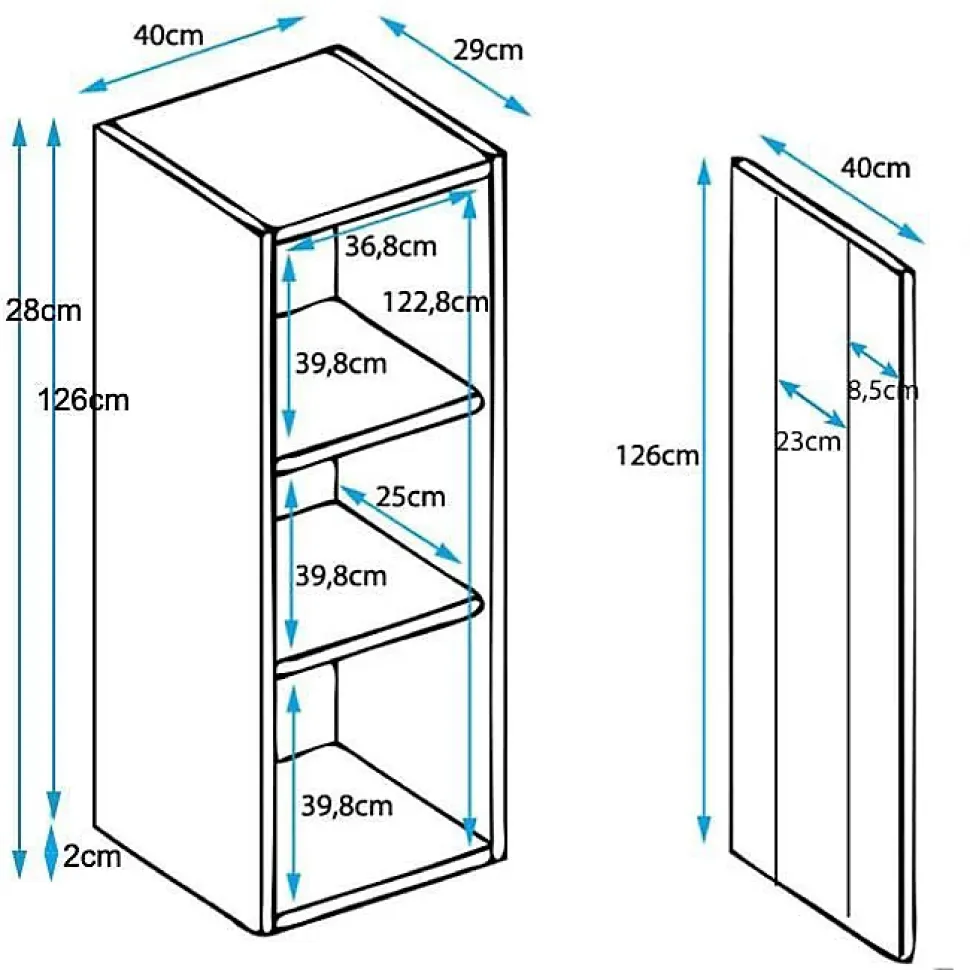 Vitrine contemporaine 1 porte LED - Noir/Blanc - Mélamine - 40x29x128 cm