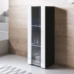 Vitrine contemporaine 1 porte LED - Noir/Blanc - Mélamine - 40x29x128 cm