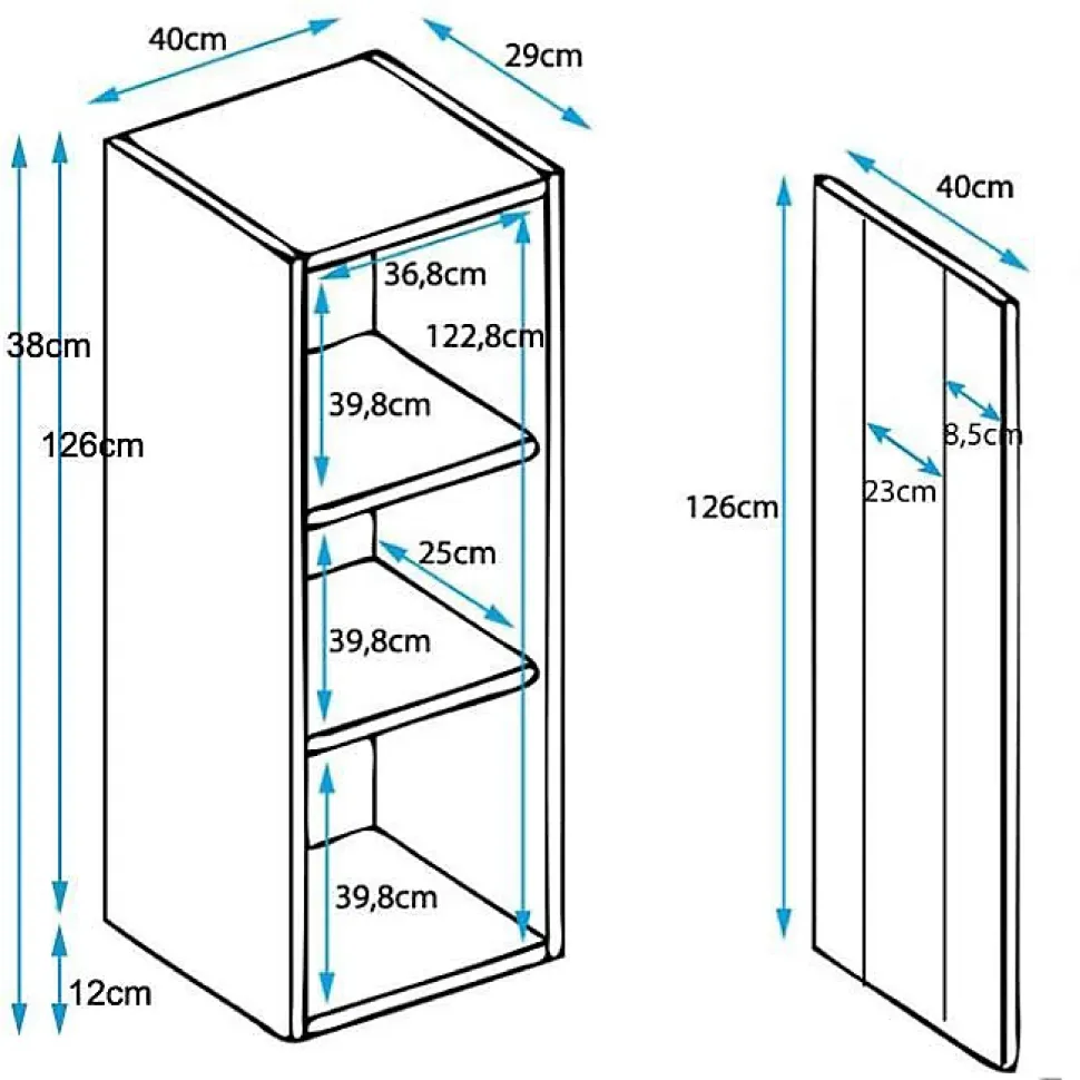 Vitrine contemporaine 1 porte noir mélamine LED - 40x29x126 cm