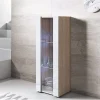 Vitrine contemporaine 1 porte LED - Blanc & Sonoma - Mélamine & verre - 40 x 29 x 128 cm