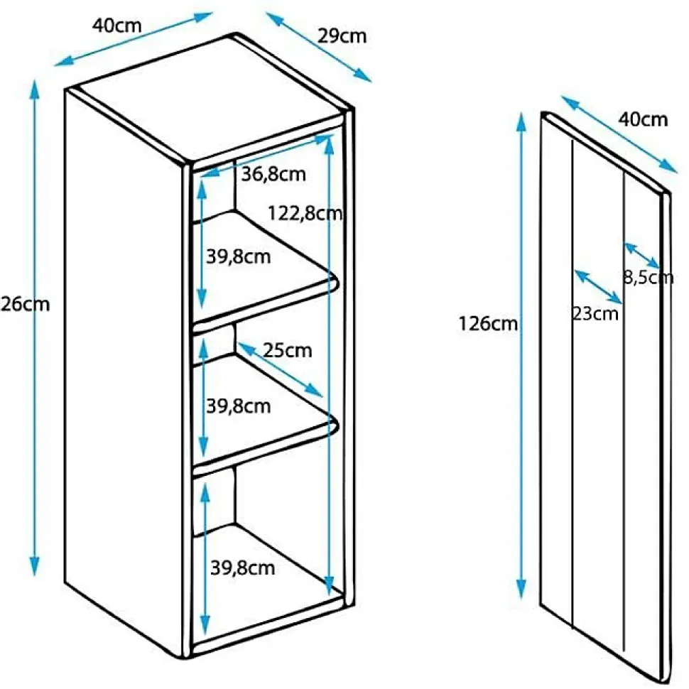 Vitrine contemporaine 1 porte LED - Blanc & Sonoma - Mélamine & verre - 40 x 29 x 128 cm