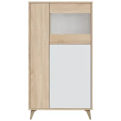 Vitrine Daceved, Vitrine avec 3 portes, Buffet pour salon ou salon, Buffet haut avec Etageres, 77x33h142 cm, Chêne et Blanc