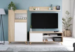 Vitrine Daceved, Vitrine avec 3 portes, Buffet pour salon ou salon, Buffet haut avec Etageres, 77x33h142 cm, Chêne et Blanc