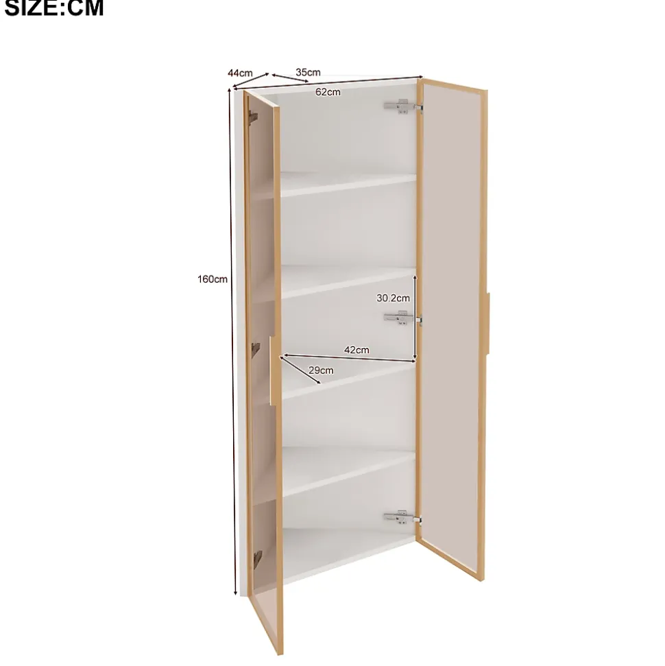Vitrine d'angle 62x35x160 cm - Avec éclairage LED - 2 portes en verre trempé - Design d'angle - MDF+verre - Blanc