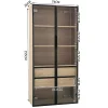 Vitrine de Salle de Bain avec Éclairage LED, 2 Portes Vitrées et 2 Tiroirs, Meuble de Rangement en MDF, 74 x 36 x 155 cm - Naturel