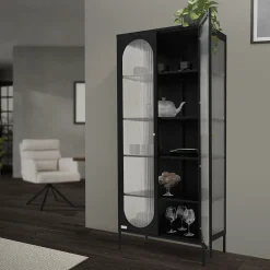 Vitrine de Salon 80x175x40 cm, Noir, Armoire avec 5 Compartiments de Rangement/Étagères et 2 Porte