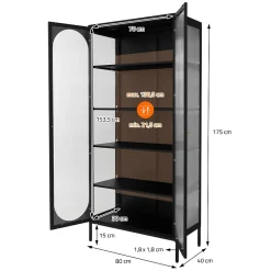 Vitrine de Salon 80x175x40 cm, Noir, Armoire avec 5 Compartiments de Rangement/Étagères et 2 Porte