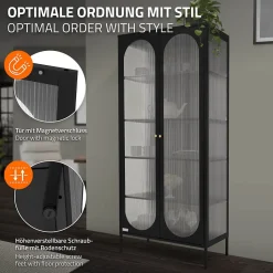 Vitrine de Salon 80x175x40 cm, Noir, Armoire avec 5 Compartiments de Rangement/Étagères et 2 Porte