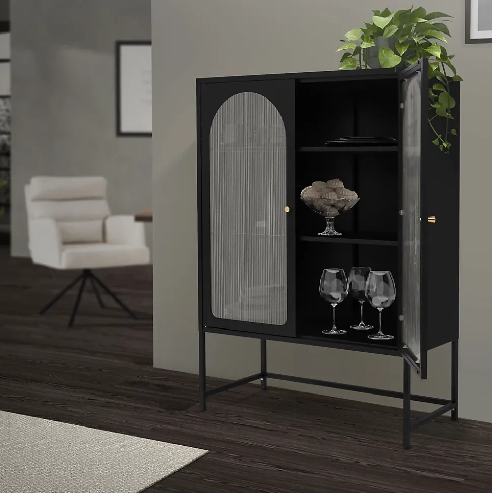 Vitrine de Salon 85x120x40 cm, Noir, Armoire avec 3 Compartiments de Rangement/Étagères et 2 Portes