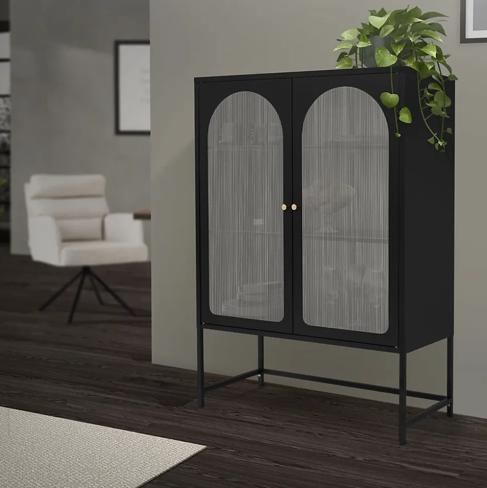 Vitrine de Salon 85x120x40 cm, Noir, Armoire avec 3 Compartiments de Rangement/Étagères et 2 Portes