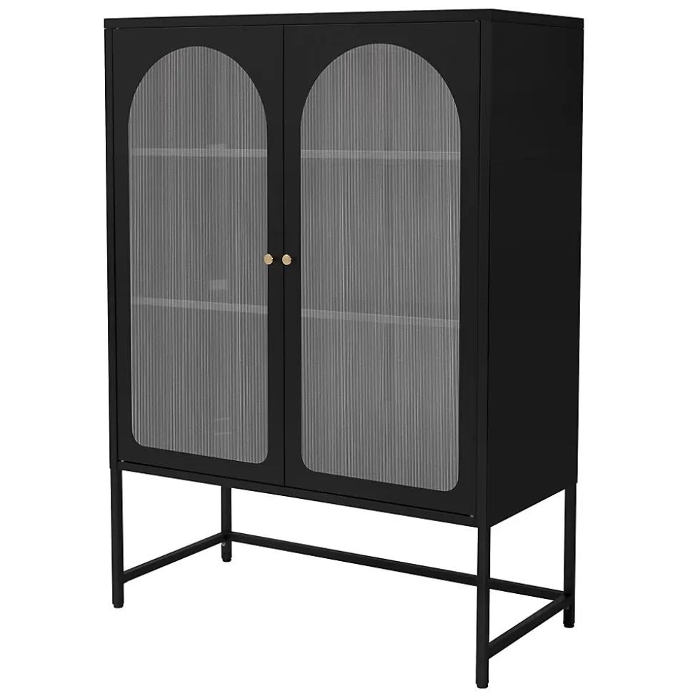 Vitrine de Salon 85x120x40 cm, Noir, Armoire avec 3 Compartiments de Rangement/Étagères et 2 Portes