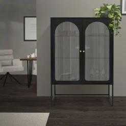 Vitrine de Salon 85x120x40 cm, Noir, Armoire avec 3 Compartiments de Rangement/Étagères et 2 Portes