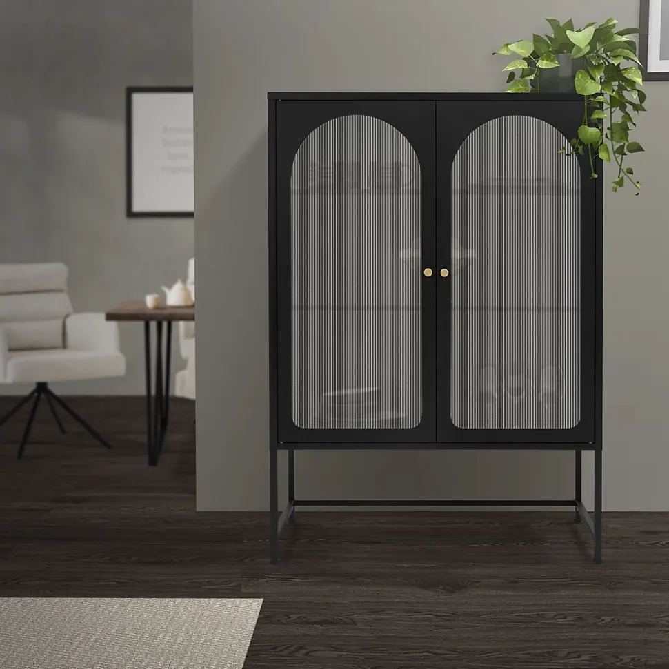 Vitrine de Salon 85x120x40 cm, Noir, Armoire avec 3 Compartiments de Rangement/Étagères et 2 Portes