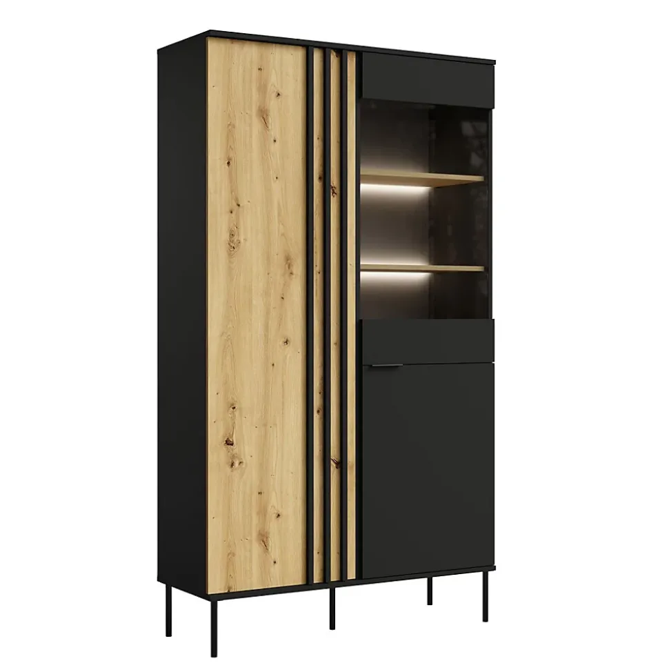 Vitrine design IZO 2 portes Noir onyx & Chene clair 110x195x40 cm