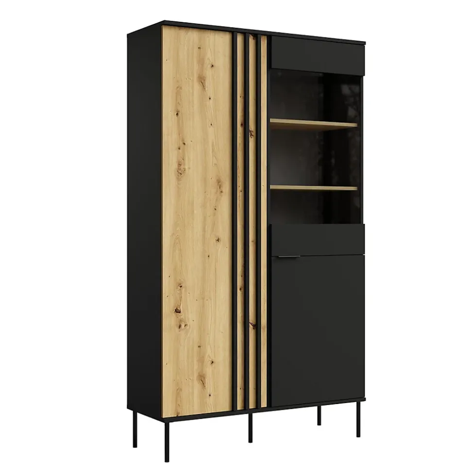 Vitrine design IZO 2 portes Noir onyx & Chene clair 110x195x40 cm