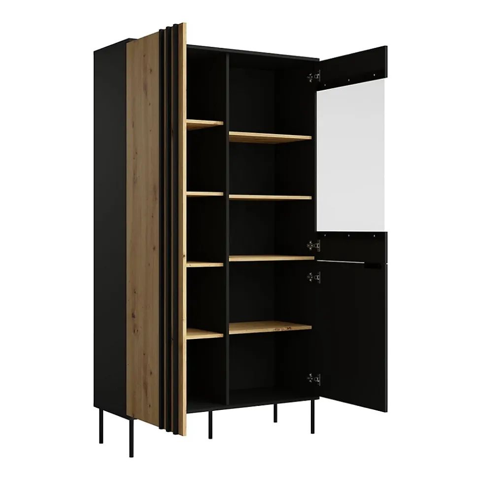 Vitrine design IZO 2 portes Noir onyx & Chene clair 110x195x40 cm