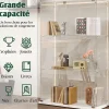 Vitrine d'exposition à 3 niveaux avec double porte en verre trempé, fond blanc et éclairage LED intégré, Armoire vitrée moderne