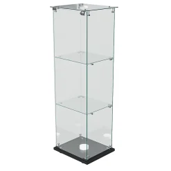 Vitrine d'exposition 1 porte à 3 niveaux, Verre trempé avec éclairage tactile, Design panoramique, Gain de place et élégant, Noir