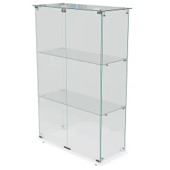 Vitrine d'exposition double porte 3 niveaux avec éclairage LED tactile, verre trempé, étagères blanches, design moderne, Blanc