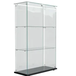 Vitrine D'exposition En Verre Avec LED, 3 Étagères, 2 Portes, Colonne, 35 X 78,5 X 123,3 Cm, Noir