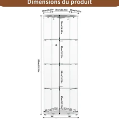 Vitrine d'exposition, Vitrine d'angle en verre 4 niveaux avec éclairage tactile, Porte simple, Blanc