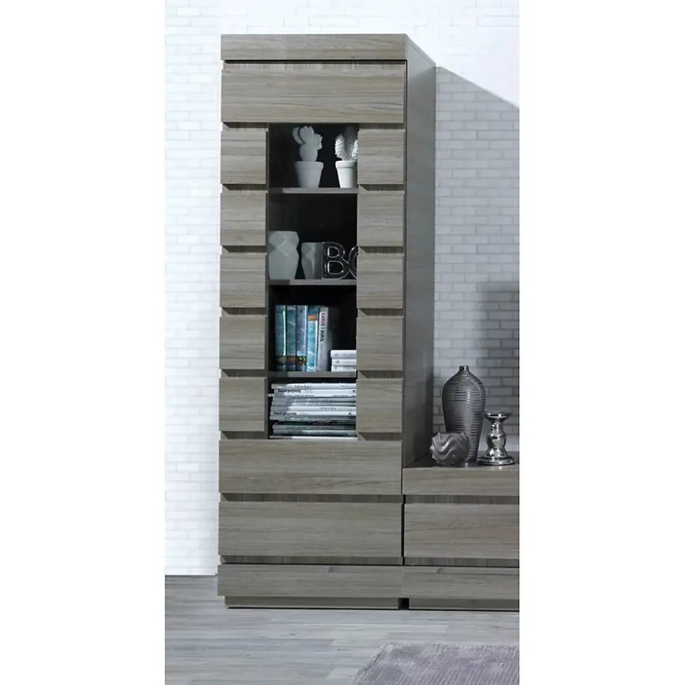 Vitrine DUCAL - 1 Porte - Coloris Effet Bois Gris - 60 x 50 x 185 cm