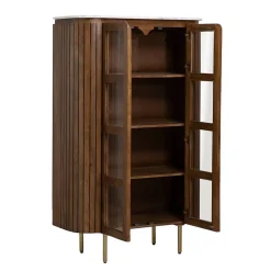 Vitrine en bois de manguier et marbre Sienne