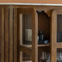Vitrine en bois de manguier et marbre Sienne