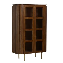 Vitrine en bois de manguier et marbre Sienne