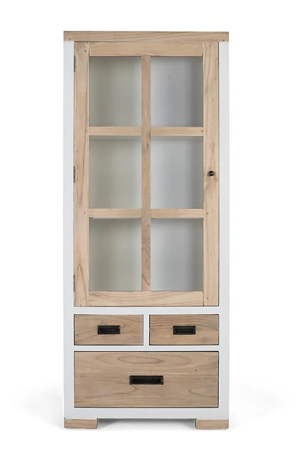 Vitrine en bois de mindi massif avec 3 tiroirs et porte vitrée
