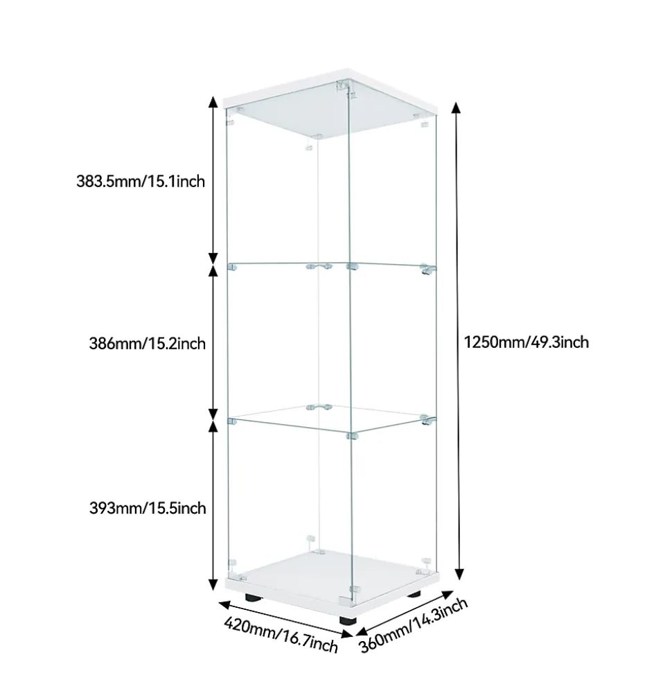 Vitrine en Verre - 3 étagères - Avec LEDs, lumière et serrure, blanc