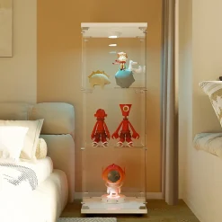 Vitrine en Verre - 3 étagères - Avec LEDs, lumière et serrure, blanc