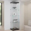 Vitrine en verre à 4 étagères avec porte, bibliothèque sur pied pour salon, chambre à coucher, bureau, verre trempé, noire