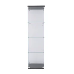 Vitrine en verre à 4 étagères avec porte, bibliothèque sur pied pour salon, chambre à coucher, bureau, verre trempé, noire