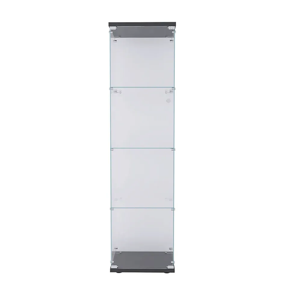 Vitrine en verre à 4 étagères avec porte, bibliothèque sur pied pour salon, chambre à coucher, bureau, verre trempé, noire