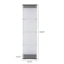 Vitrine en verre à 4 étagères avec porte, bibliothèque sur pied pour salon, chambre à coucher, bureau, verre trempé, noire