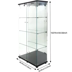 Vitrine en verre à deux portes avec éclairage LED et 4 étagères, étagère sur pied pour salon, chambre à coucher, bureau, noir