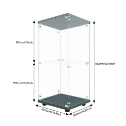 Vitrine en Verre 2 étagères, Meuble Vitrine Verre avec LED et Portes, 86x40x36 cm, Noir