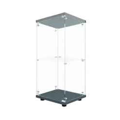 Vitrine en Verre 2 étagères, Meuble Vitrine Verre avec LED et Portes, 86x40x36 cm, Noir