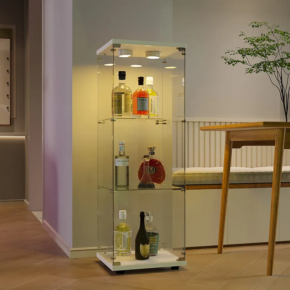 Vitrine en verre à trois couches avec lumière LED, blanc, élégante vitrine en verre pour exposer vos trésors