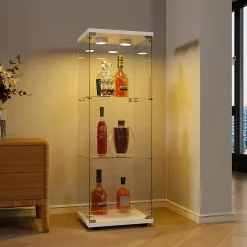 Vitrine en verre à trois couches avec lumière LED, blanc, élégante vitrine en verre pour exposer vos trésors