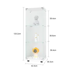 Vitrine en verre avec 3 étagères, armoire à curiosités à une porte pour salon, chambre, bureau, bibliothèque en verre blanc