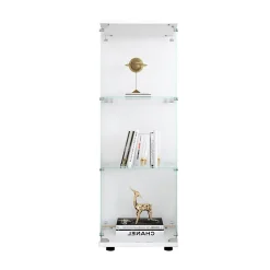 Vitrine en verre avec 3 étagères, armoire à curiosités à une porte pour salon, chambre, bureau, bibliothèque en verre blanc
