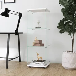 Vitrine en verre avec 3 étagères, armoire à curiosités à une porte pour salon, chambre, bureau, bibliothèque en verre, blanc