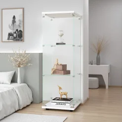 Vitrine en verre avec 3 étagères, armoire à curiosités à une porte pour salon, chambre, bureau, bibliothèque en verre, blanc