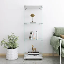 Vitrine en verre avec 3 étagères, armoire à curiosités à une porte pour salon, chambre, bureau, bibliothèque en verre, blanc